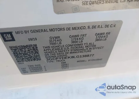 2020 Chevrolet Silverado 1500 4Wd Short Bed Lt из США, поврежденный, VIN 3GCPYDEK8LG138877